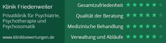 bewertung Klinik Friedenweiler 6 Sterne Bewertung. Gesamtzufriedenheit 6/7 Qualität der Beratung 6/7 Medizinische Behandlung 6/7 Verwaltung nud Abläufe 6/7